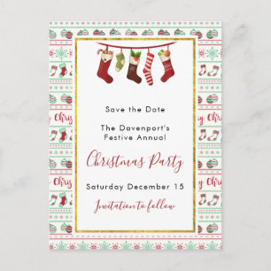 Ugly Christmas Sweater Pattern Save The Date Postcard