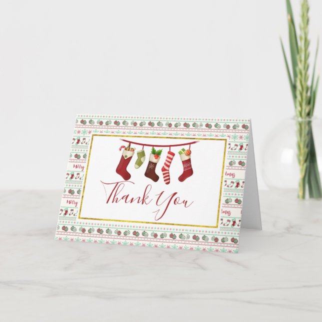 Ugly Christmas Sweater Pattern Thank You Card (Front)