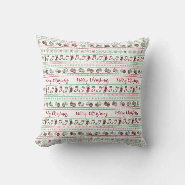 Ugly Christmas Sweater Pattern Throw Pillow (Front)