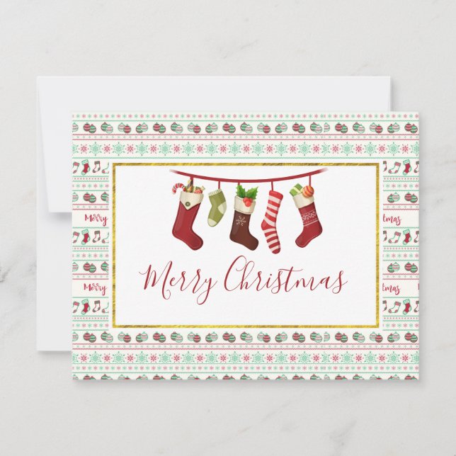 Ugly Christmas Sweater Pattern with Stockings Holiday Card (Front)