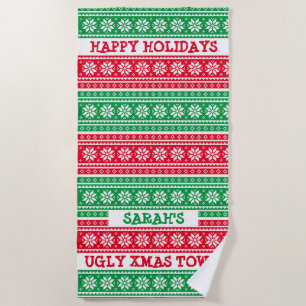 Ugly Christmas Sweater personalized beach towel