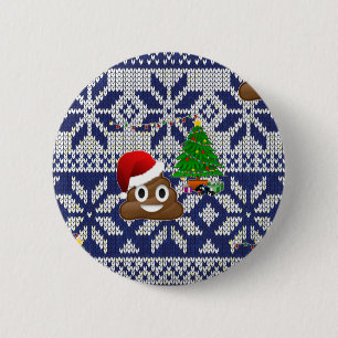 ugly Christmas sweater poop emoji 2 Inch Round Button