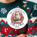 Ugly Christmas Sweater Pub Crawl Activity Drinking Classic Round Sticker<br><div class="desc">This design may be personalized in the area provided by changing the photo and/or text. Or it can be customized by clicking Personalize this Template and then choosing the click to customize further option and delete or change the colour of the background, add text, change the text colour or style,...</div>