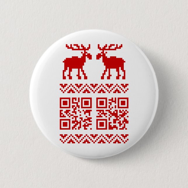 Ugly Christmas Sweater QR Code Happy New Year ! 2 Inch Round Button (Front)