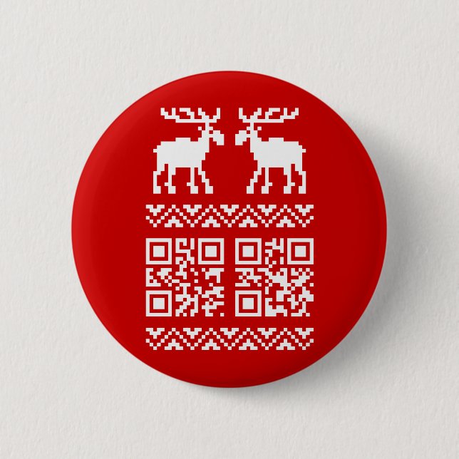 Ugly Christmas Sweater QR Code Happy New Year ! 2 Inch Round Button (Front)