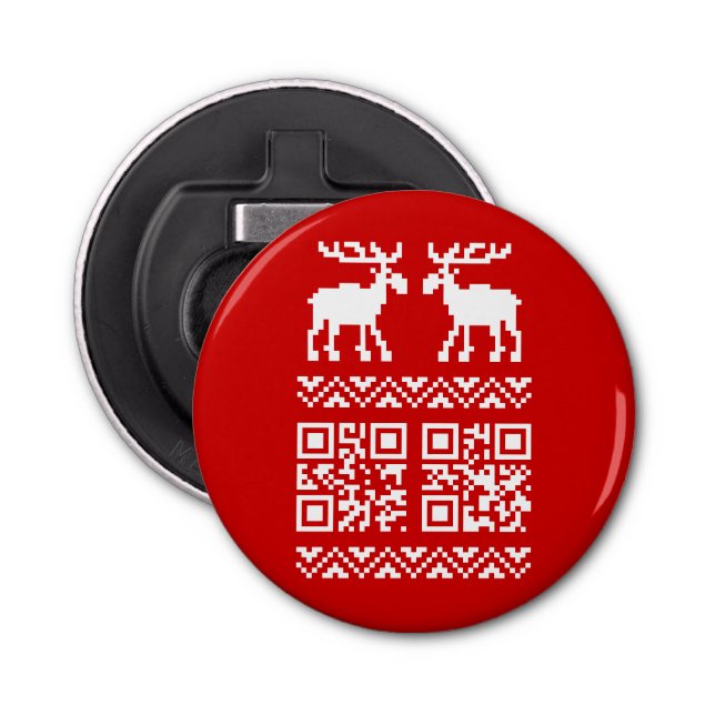 Ugly Christmas Sweater QR Code Happy New Year ! Bottle Opener (Front)
