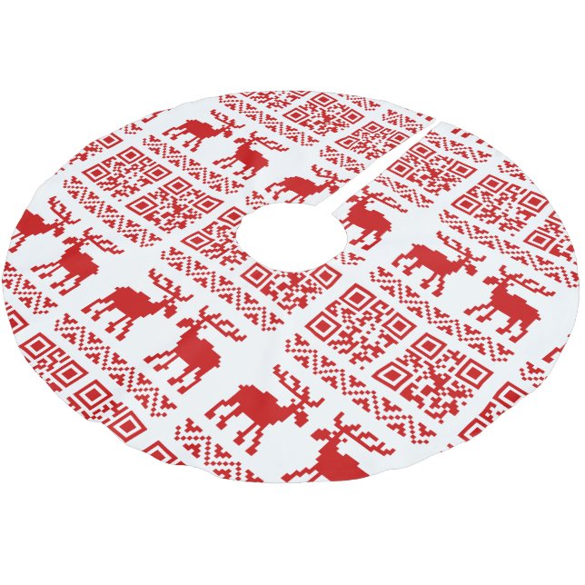 Ugly Christmas Sweater QR Code Happy New Year ! Brushed Polyester Tree Skirt (Angled)