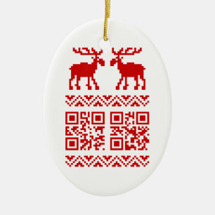 Ugly Christmas Sweater QR Code Happy New Year ! Ceramic Ornament