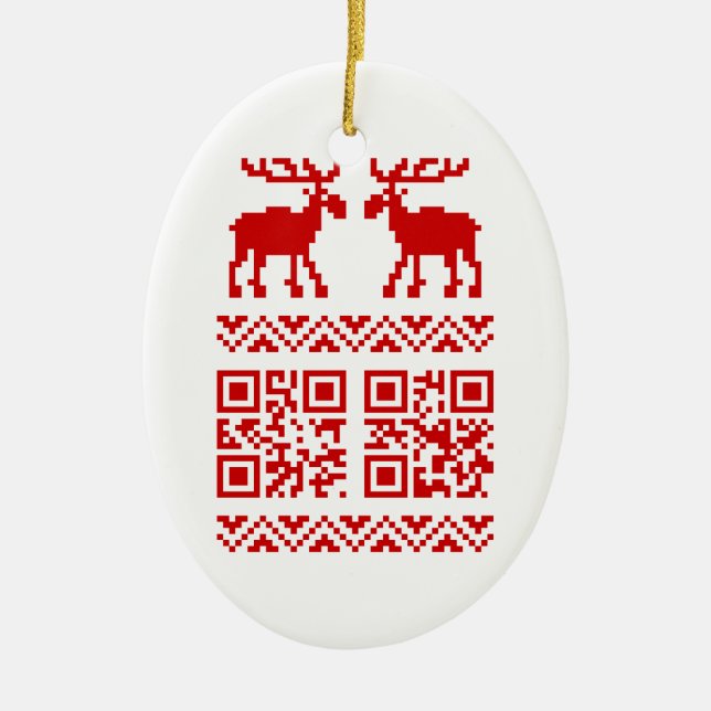 Ugly Christmas Sweater QR Code Happy New Year ! Ceramic Ornament (Front)