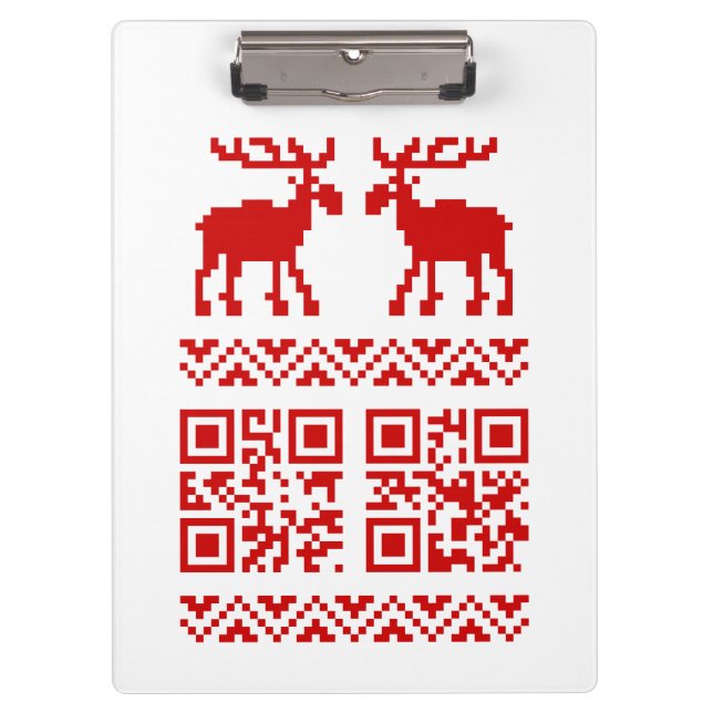Ugly Christmas Sweater QR Code Happy New Year ! Clipboard (Front)
