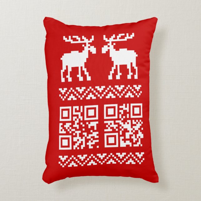 Ugly Christmas Sweater QR Code Happy New Year ! Decorative Pillow (Front(Vertical))