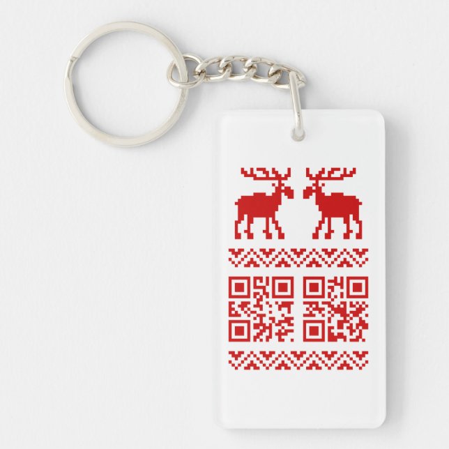 Ugly Christmas Sweater QR Code Happy New Year ! Keychain (Front)