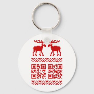 Ugly Christmas Sweater QR Code Happy New Year ! Keychain
