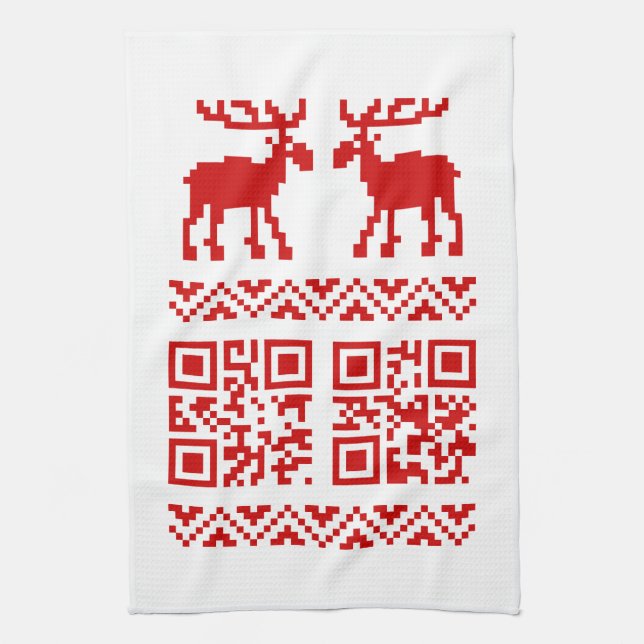 Ugly Christmas Sweater QR Code Happy New Year ! Kitchen Towel (Vertical)