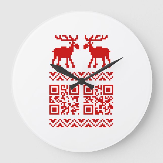 Ugly Christmas Sweater QR Code Happy New Year ! Large Clock (Front)