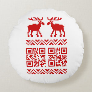 Ugly Christmas Sweater QR Code Happy New Year ! Round Pillow