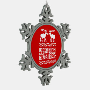 Ugly Christmas Sweater QR Code Happy New Year ! Snowflake Pewter Christmas Ornament