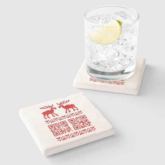 Ugly Christmas Sweater QR Code Happy New Year ! Stone Coaster (Side)