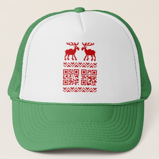 Ugly Christmas Sweater QR Code Happy New Year ! Trucker Hat (Front)