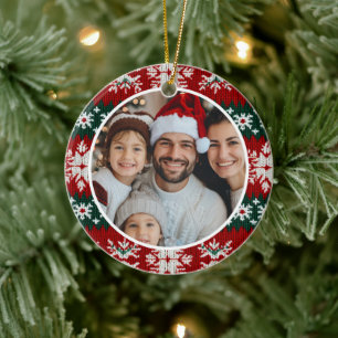 Ugly Christmas Sweater Red And Green Ceramic Ornament