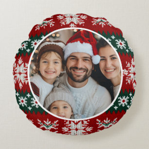 Ugly Christmas Sweater Red And Green Round Pillow