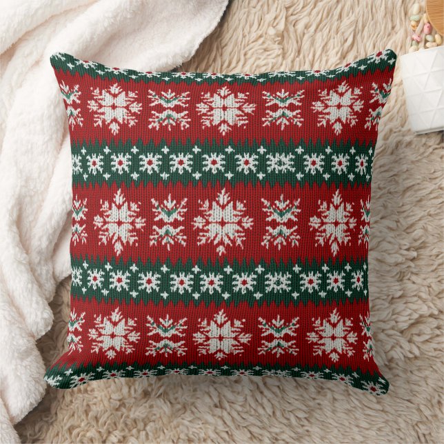 Ugly Christmas Sweater Red And Green Throw Pillow (Blanket)