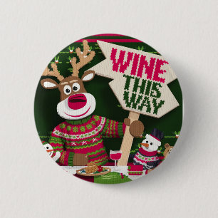 Ugly Christmas Sweater Reindeer and friends 2 Inch Round Button