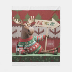 Ugly Christmas Sweater Reindeer. Wine this way Fleece Blanket