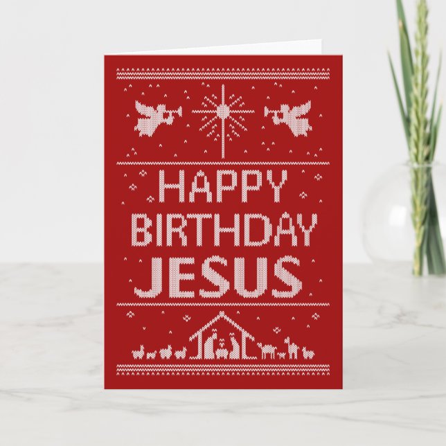 Ugly Christmas Sweater Religious Jesus Holiday Card (Front)