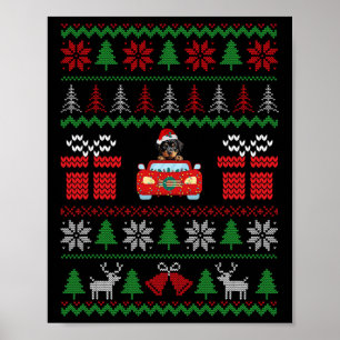 Ugly Christmas Sweater Rottweiler Xmas With Santa  Poster