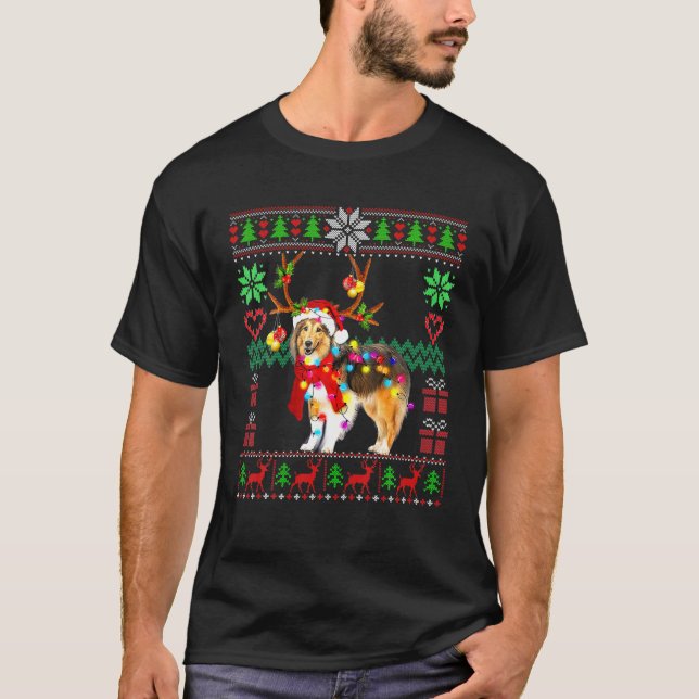 Ugly Christmas Sweater Santa Hat Sheltie Reindeer (Front)