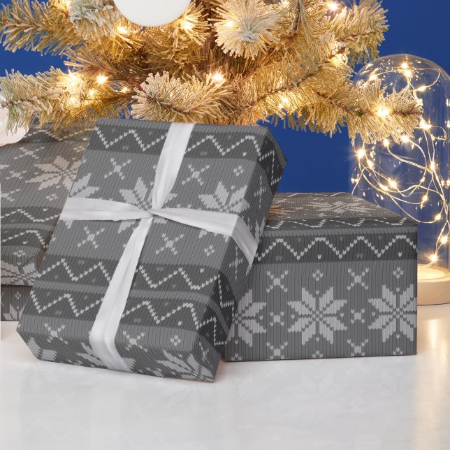 Ugly Christmas Sweater Scandinavian Knit Cozy Grey Wrapping Paper (Holidays)