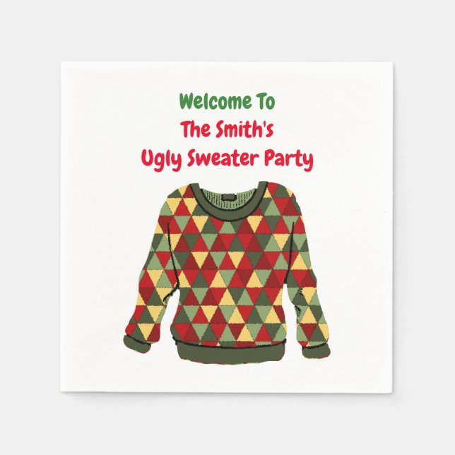 Ugly Christmas sweater theme holiday party Napkin (Front)