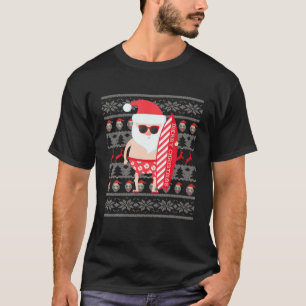 Ugly Christmas Sweater Themed Graphic Santa Surfin
