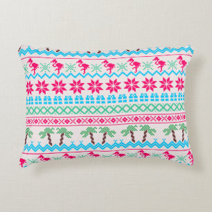 Ugly Christmas Sweater Tropical Flamingo Accent Pillow