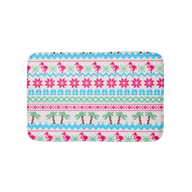 Ugly Christmas Sweater Tropical Flamingo Bath Mat (Front)