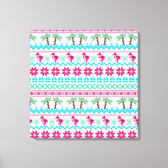 Ugly Christmas Sweater Tropical Flamingo Canvas Print (Front)