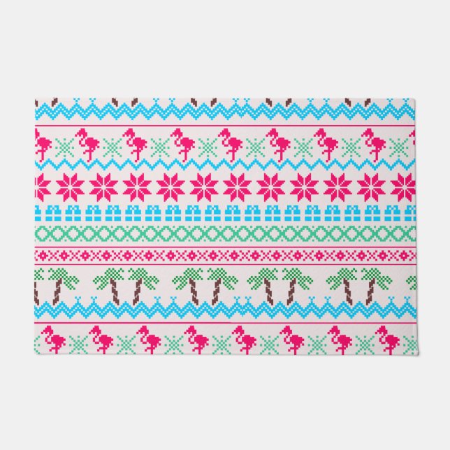 Ugly Christmas Sweater Tropical Flamingo Doormat (Front)