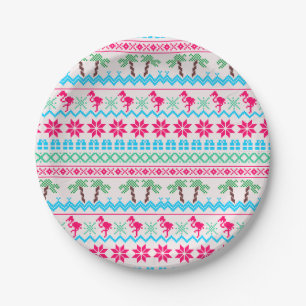 Ugly Christmas Sweater Tropical Flamingo Paper Plate