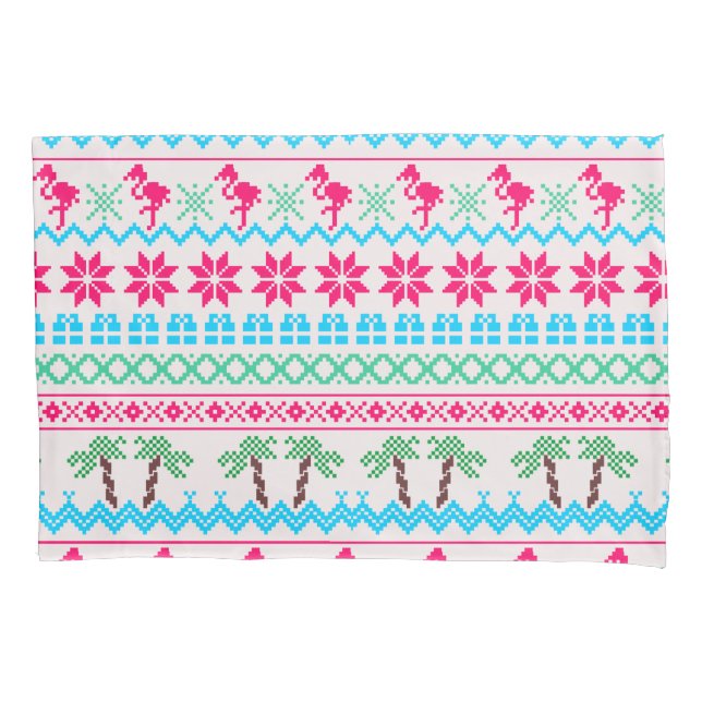 Ugly Christmas Sweater Tropical Flamingo Pillowcase (Front)