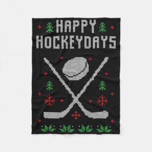 Ugly Christmas Sweater Ugly Sweater Ice Hockey Fleece Blanket