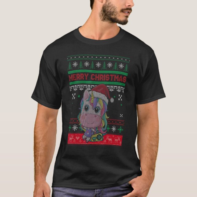 Ugly Christmas Sweater Unicorn Cute Unicorn Santa  (Front)