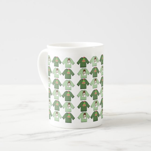 Ugly Christmas Sweaters,  Green Bone China Mug (Front Left)