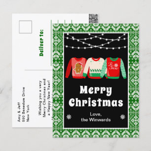 Ugly Christmas Sweaters Green Merry Christmas Holiday Postcard