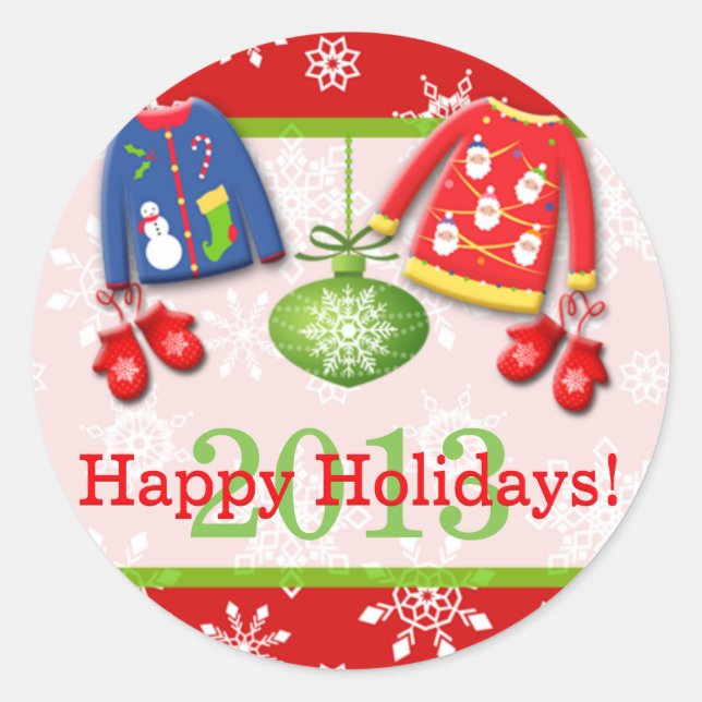 Ugly Christmas Sweaters Happy Holidays Sticker 4 (Front)