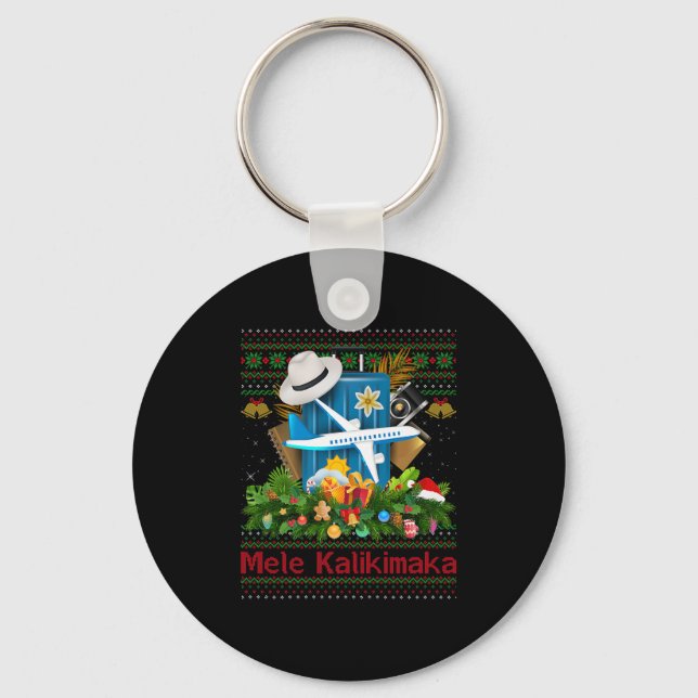 Ugly Christmas Sweaters Hawaiian Vacation Mele Kal Keychain (Front)