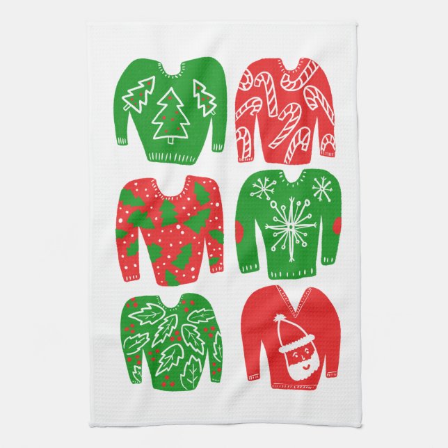 Ugly Christmas Sweaters Holiday Pattern Kitchen Towel (Vertical)