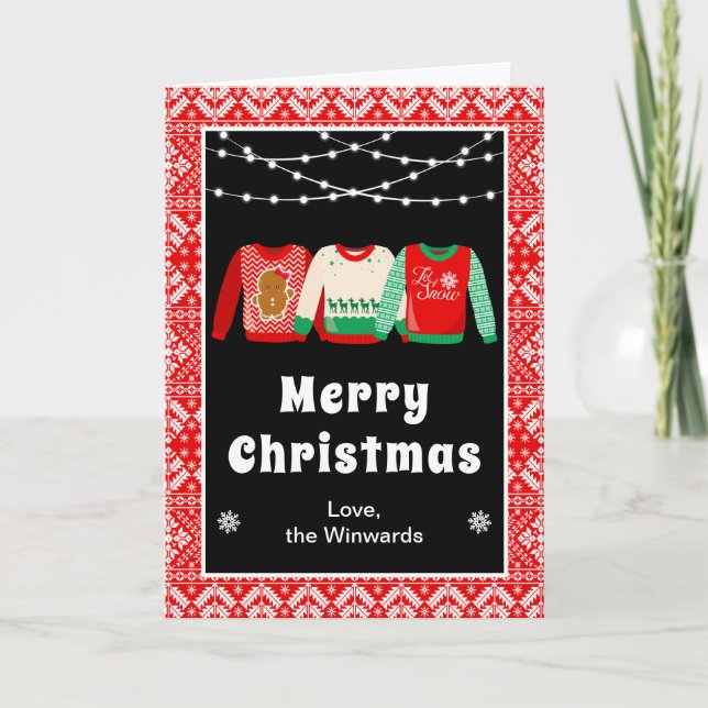 Ugly Christmas Sweaters Red Merry Christmas Holiday Card (Front)