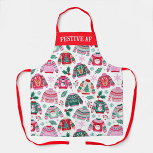 Ugly Christmas Sweaters With Santa and Reindeer Apron