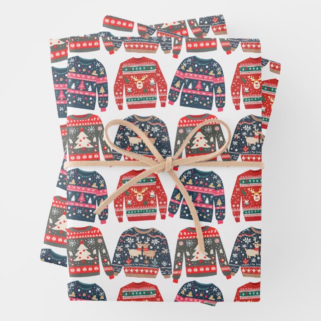 Ugly Christmas Sweaters Wrapping Paper Sheet (In situ)
